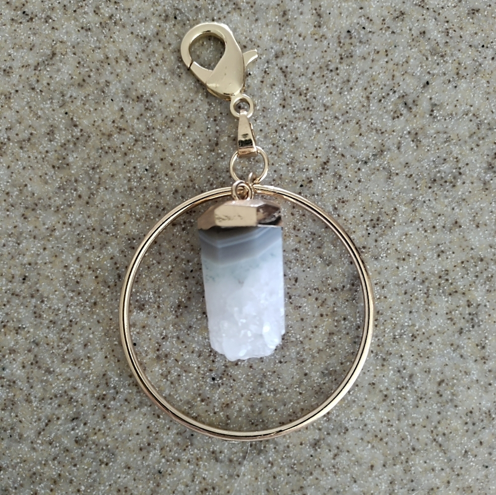 Grey Agate Pendant Hoop Keychain